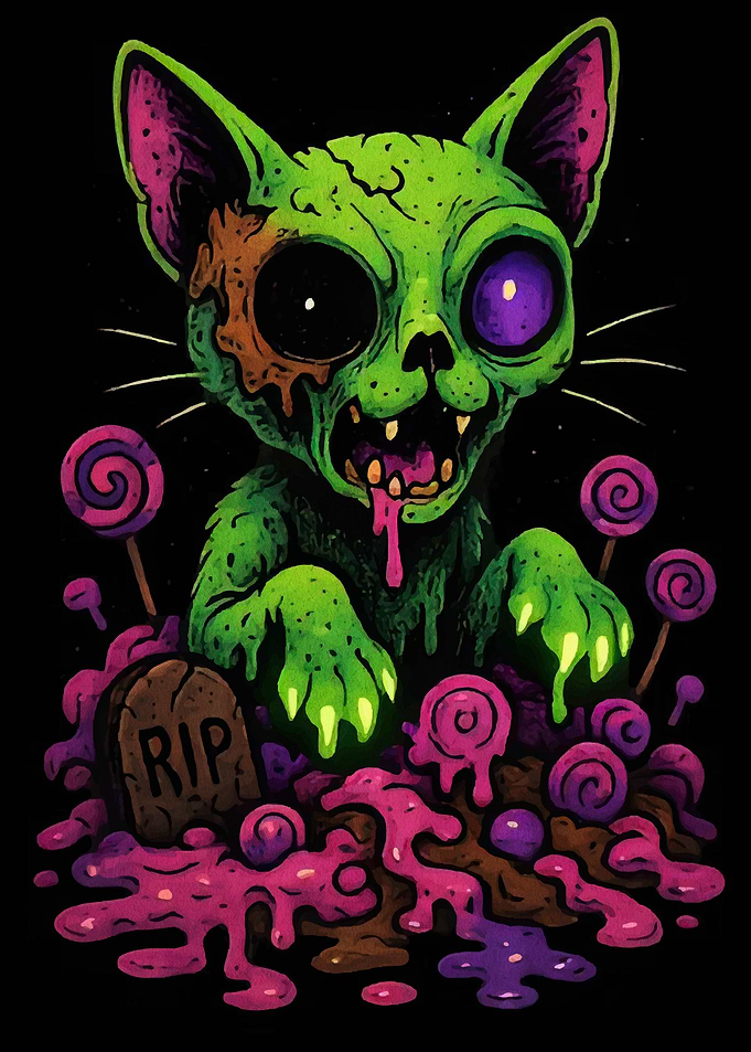 Zombie Cat with Lollipops