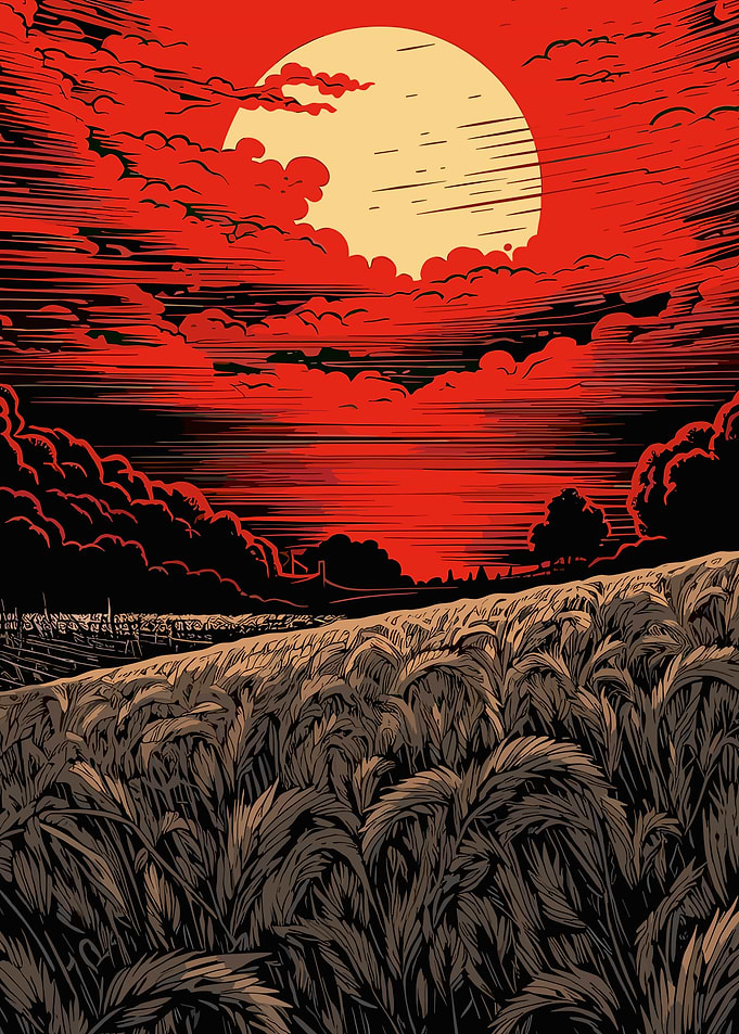 Red Sky Over Wheat Field