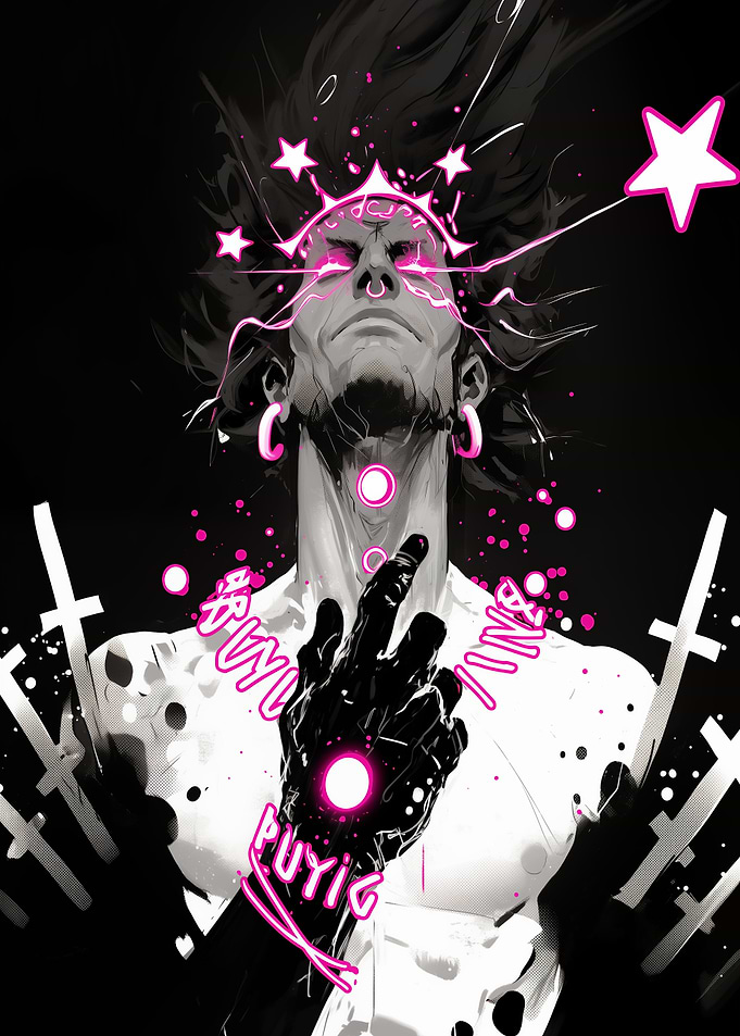 Monochrome Figure with Pink Accents