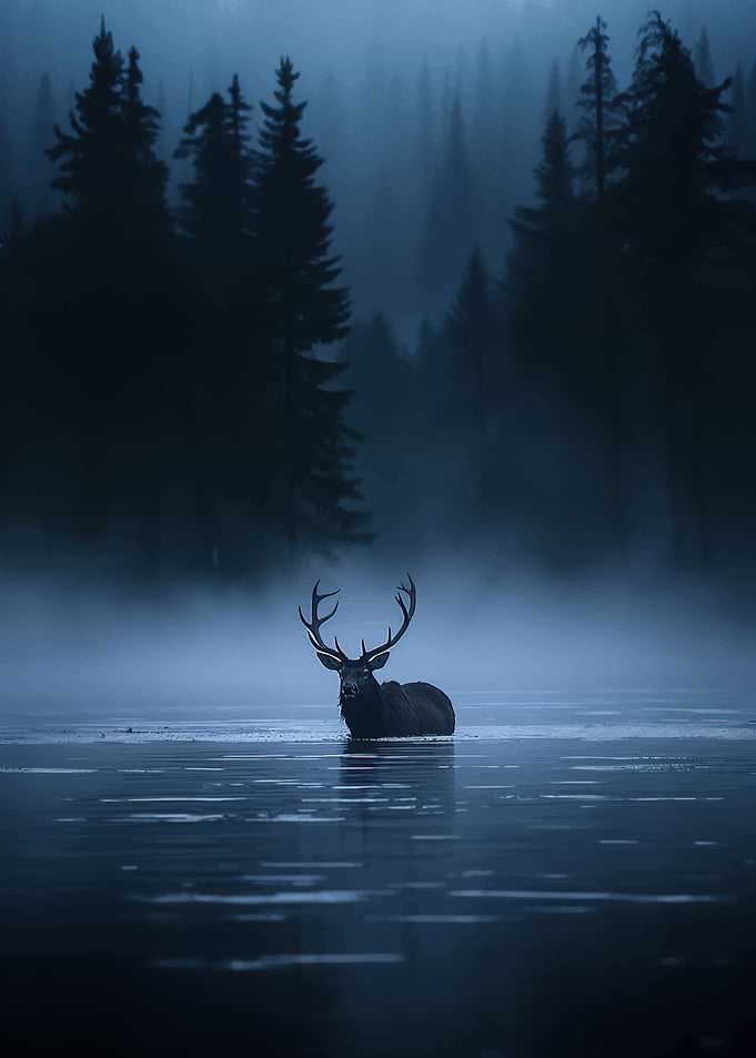 Majestic Deer in Misty Lake