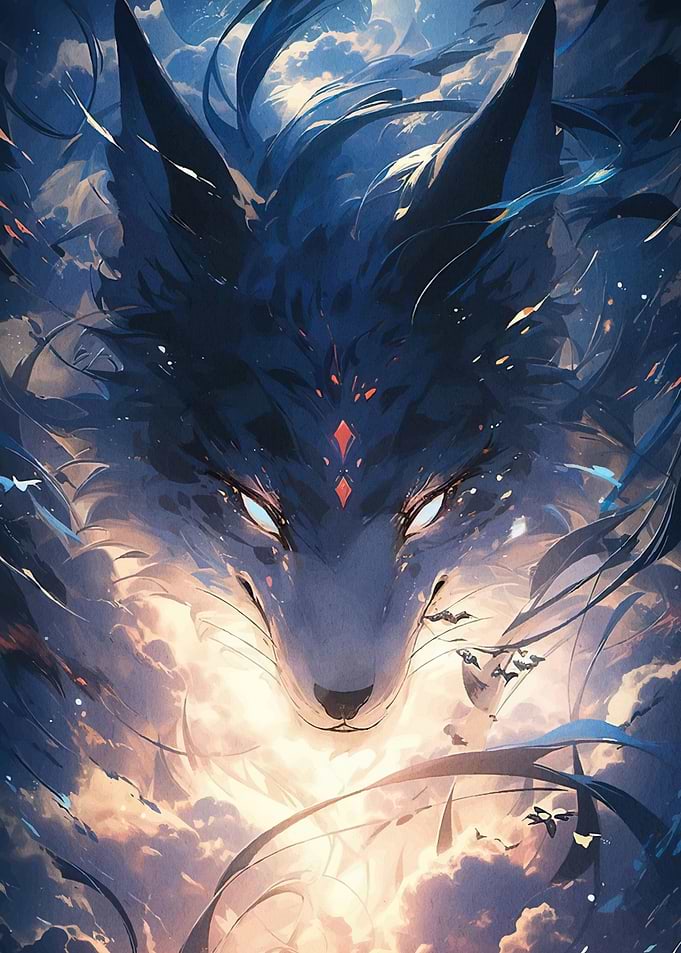 Mystical Wolf Cloudy Sky