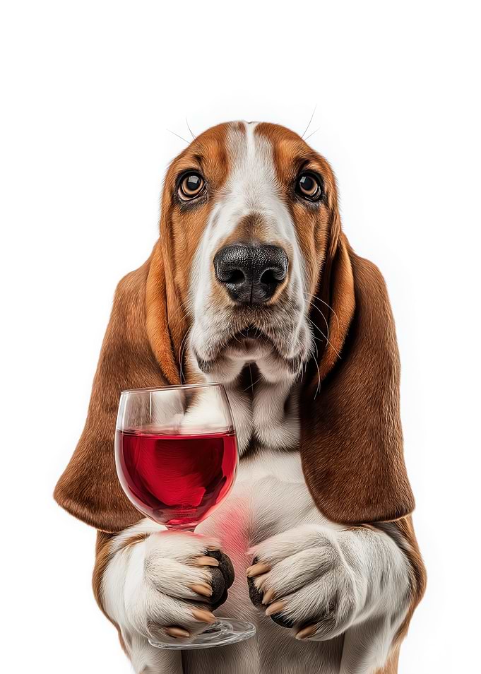Basset Hound with Wine Glass