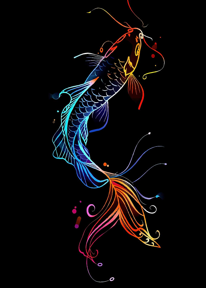 Colorful Koi Fish on Black Background