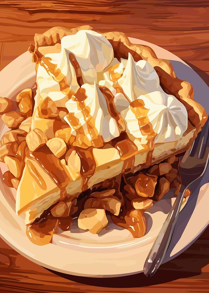 Delicious Caramel Pie Slice with Whipped Cream