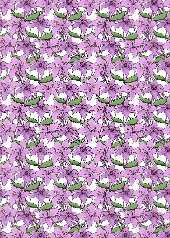 Floral Pattern with Purple Lilies
