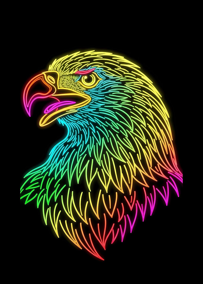 Neon Eagle Head on Black Background