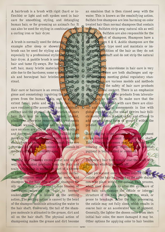 Hairbrush with Floral and Text Background