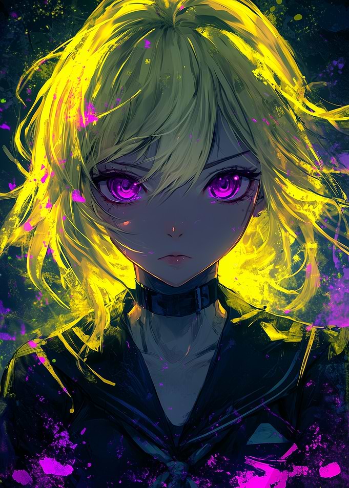 Anime Girl with Glowing Yellow Hair