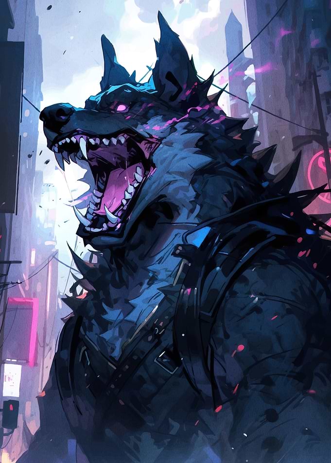 Cyberpunk Werewolf Cityscape