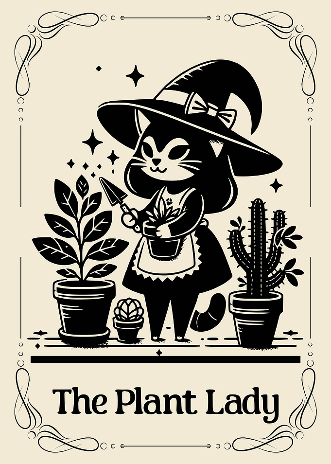 The Plant Lady Cat Tarot Card Illustration