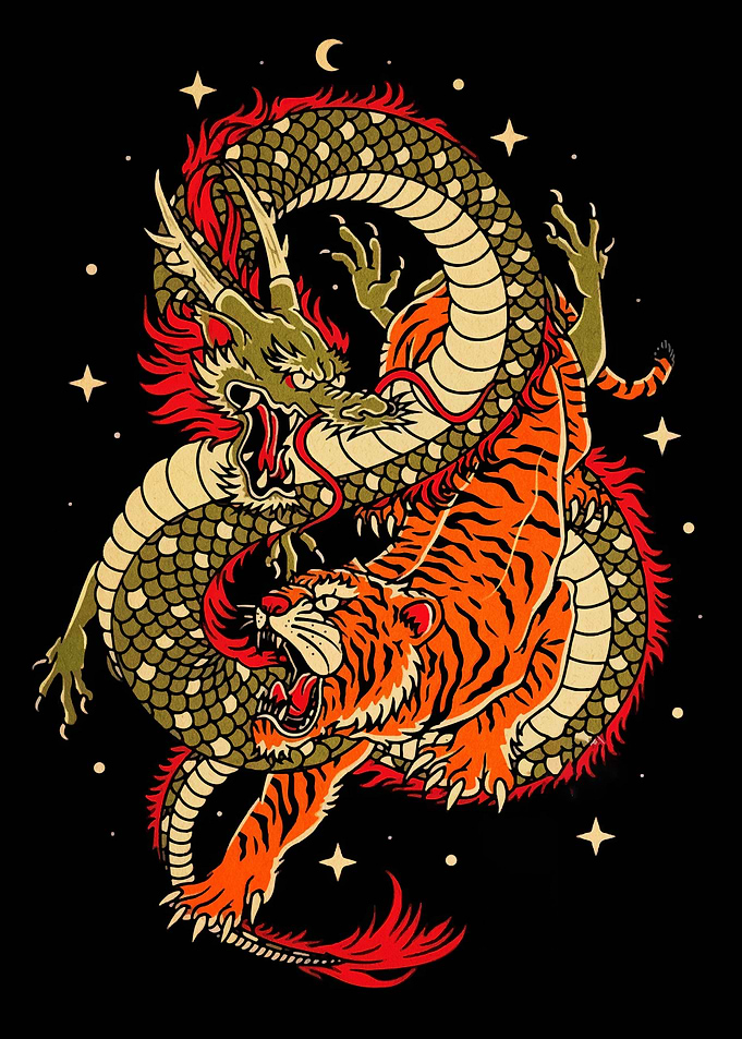 Dragon and Tiger Clash Illustration