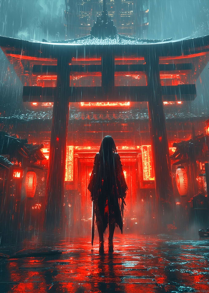 Cyberpunk Rainy Night in Japan