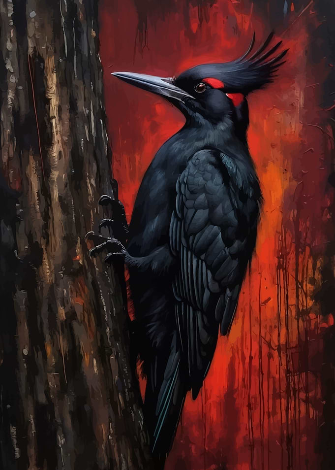 Black Woodpecker on Tree Painting