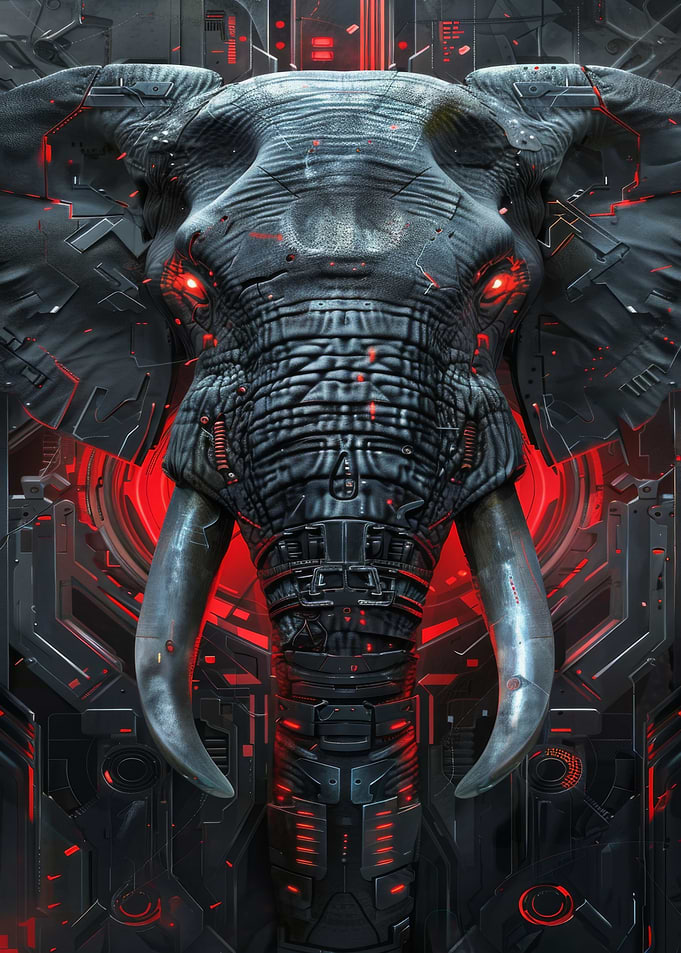 Cyberpunk Elephant with Red Eyes