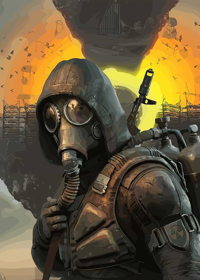 Post-Apocalyptic Survivor with Gas Mask