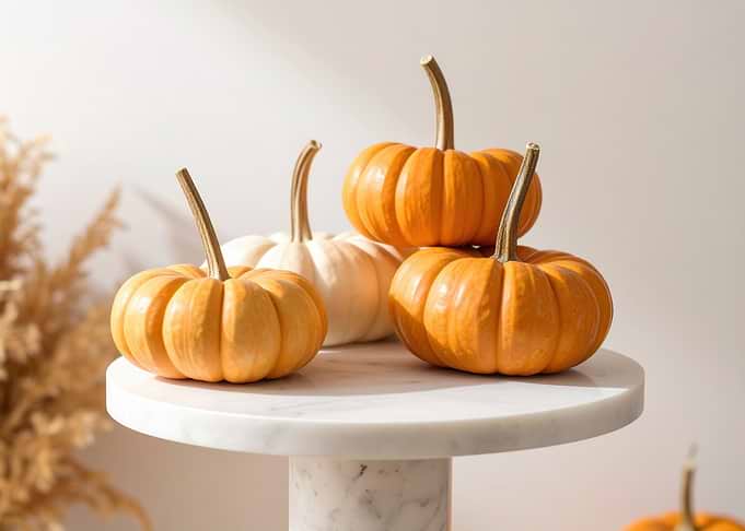 Mini Pumpkins on Marble Stand