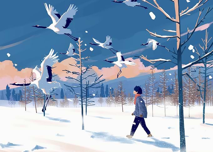 Winter Walk with Cranes