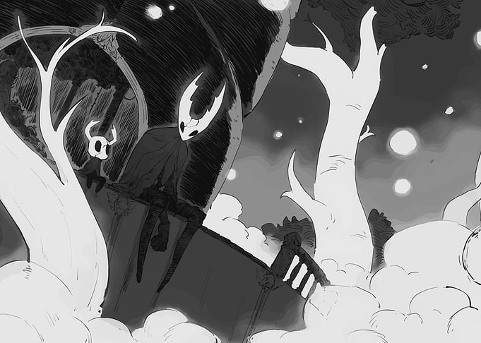Hollow Knight grayscale digital art