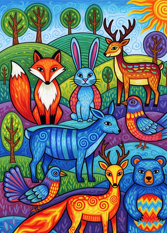 Colorful Forest Animals Illustration