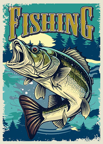 Vintage Fishing Poster with Jumping Bass