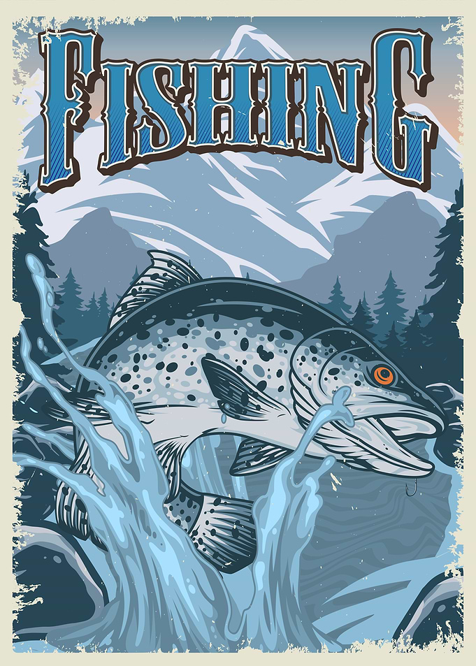 Vintage Fishing Poster with Leaping Fish