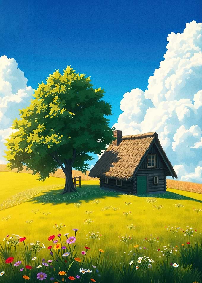Cabin sunny meadow
