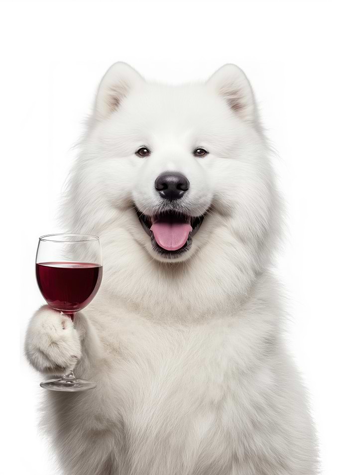 Samoyed dog with wine glass