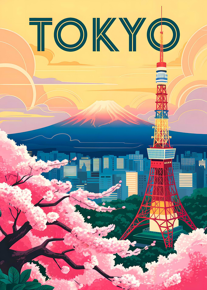 Tokyo Tower and Mount Fuji Art