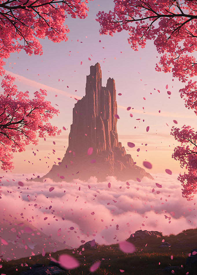 Mountain Peak with Cherry Blossoms