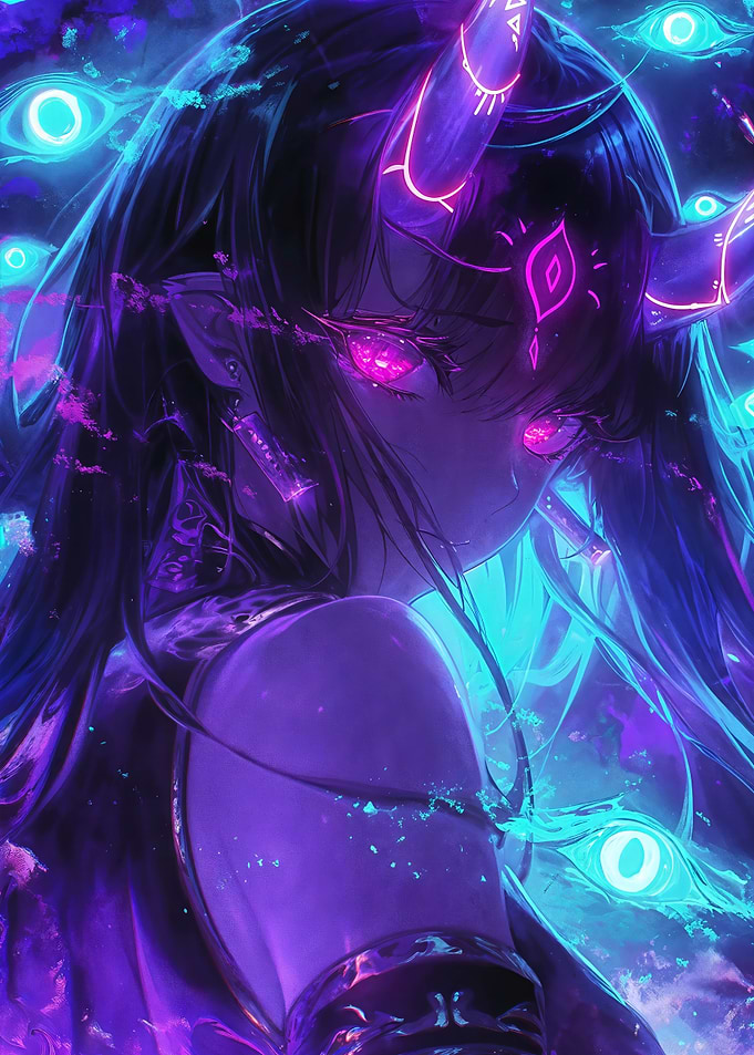 Anime Demon Girl with Glowing Eyes