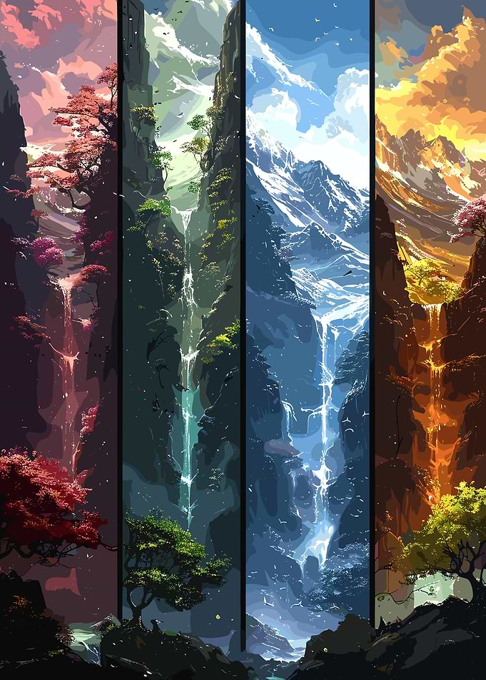 Four Seasons Waterfall Landscape