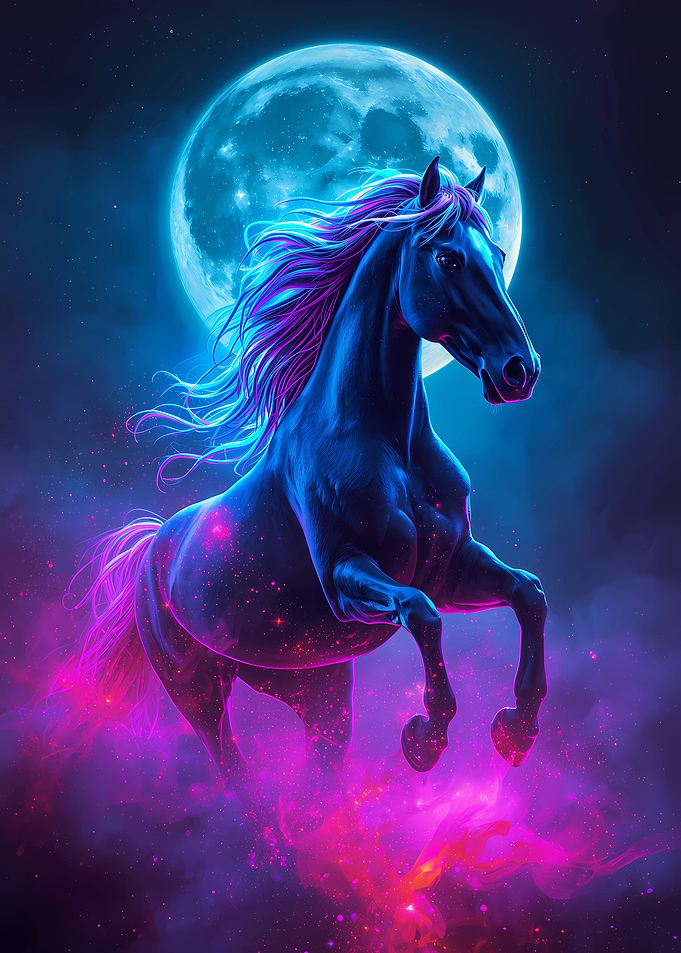 Neon Horse with Moon