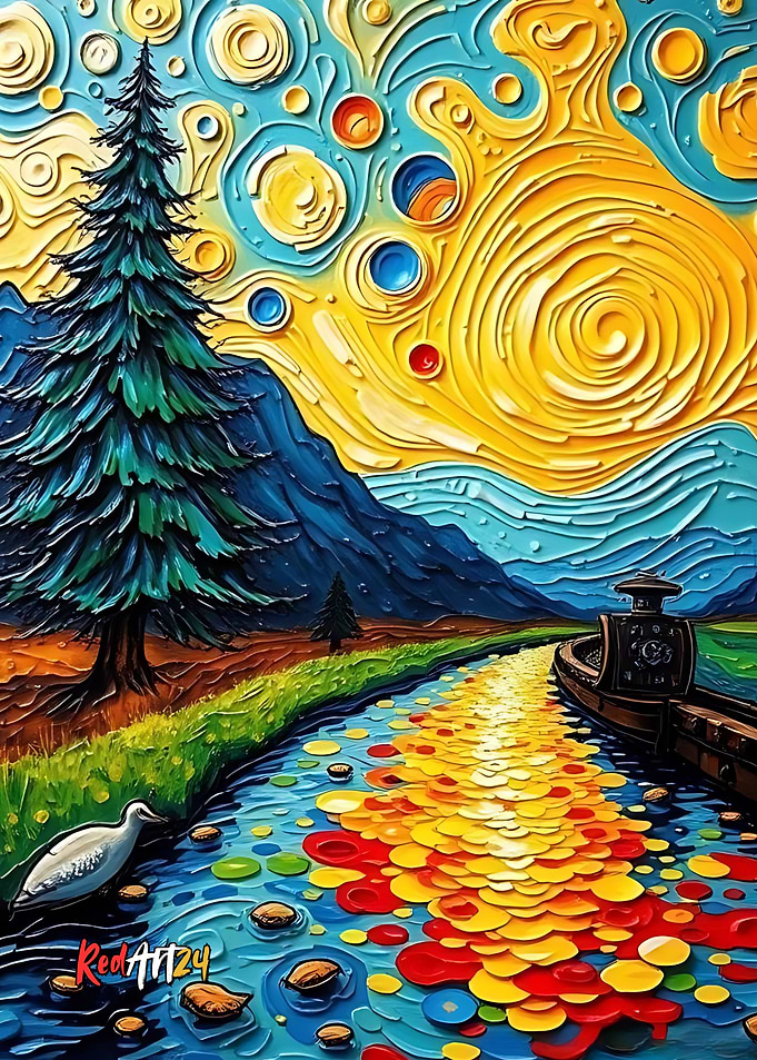 Impressionistic Landscape with River and Boat