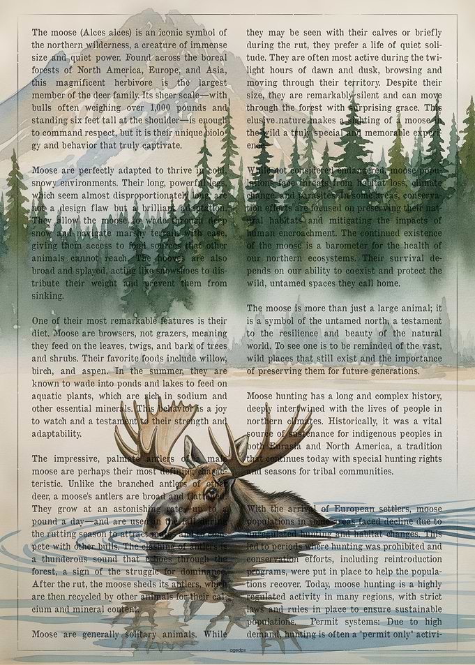 Moose in Water on Text Background