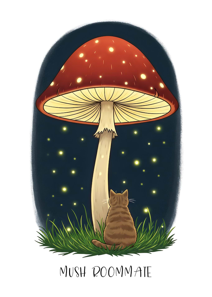 Cat and Mushroom Digital Art