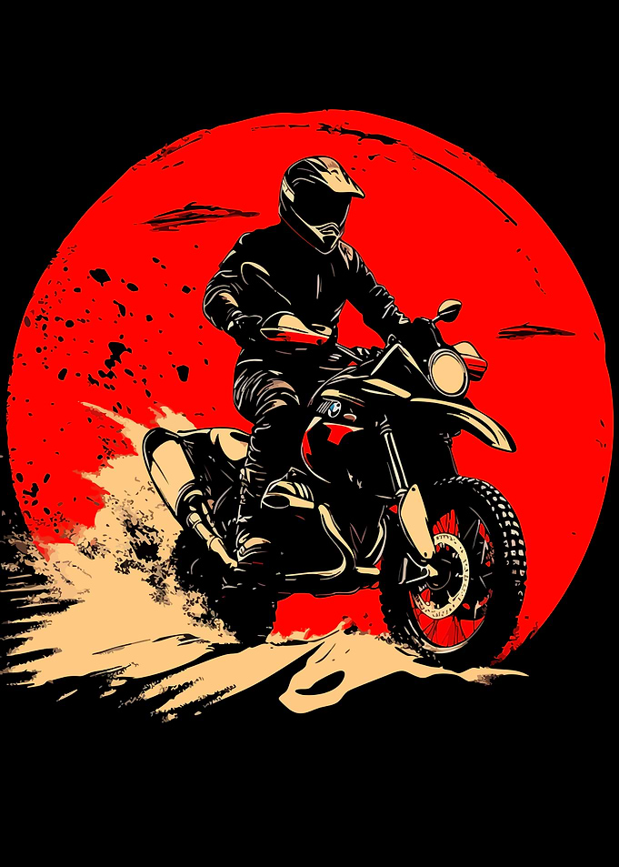 Motorcycle Rider Against Red Sun