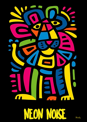 Neon Noise Lion – Abstract Pop Tribal Art