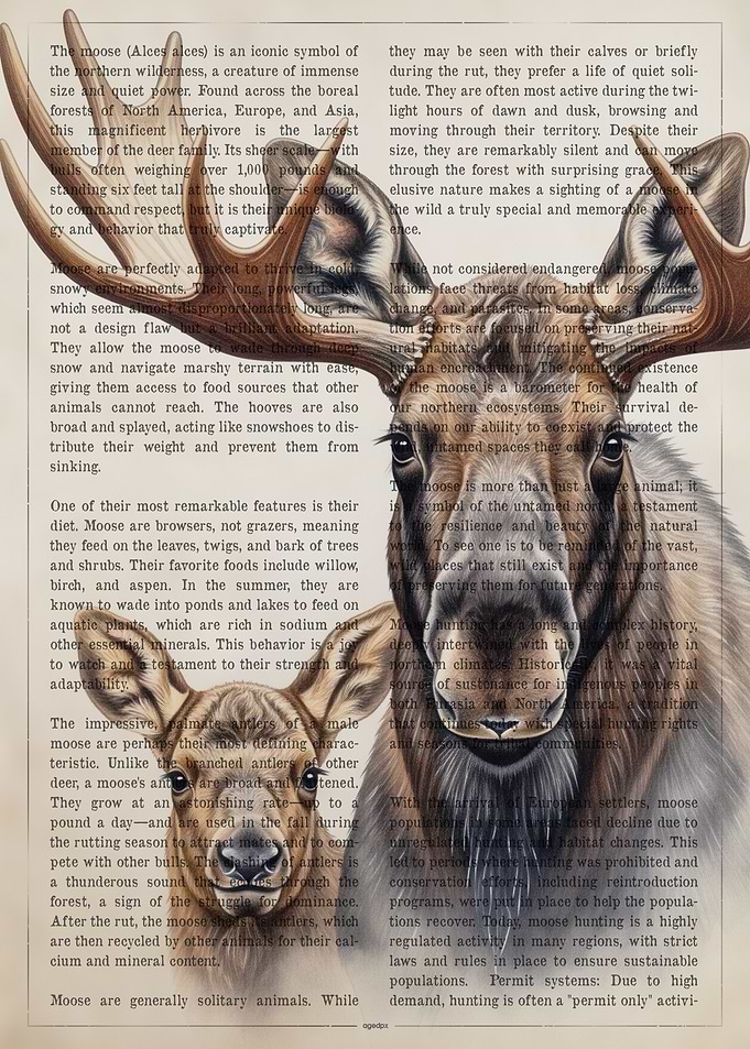 Moose Portrait on Vintage Text Background