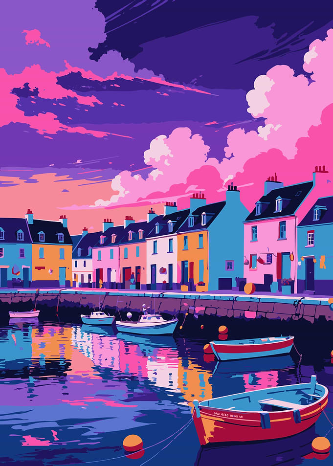 Colorful Coastal Town with Boats