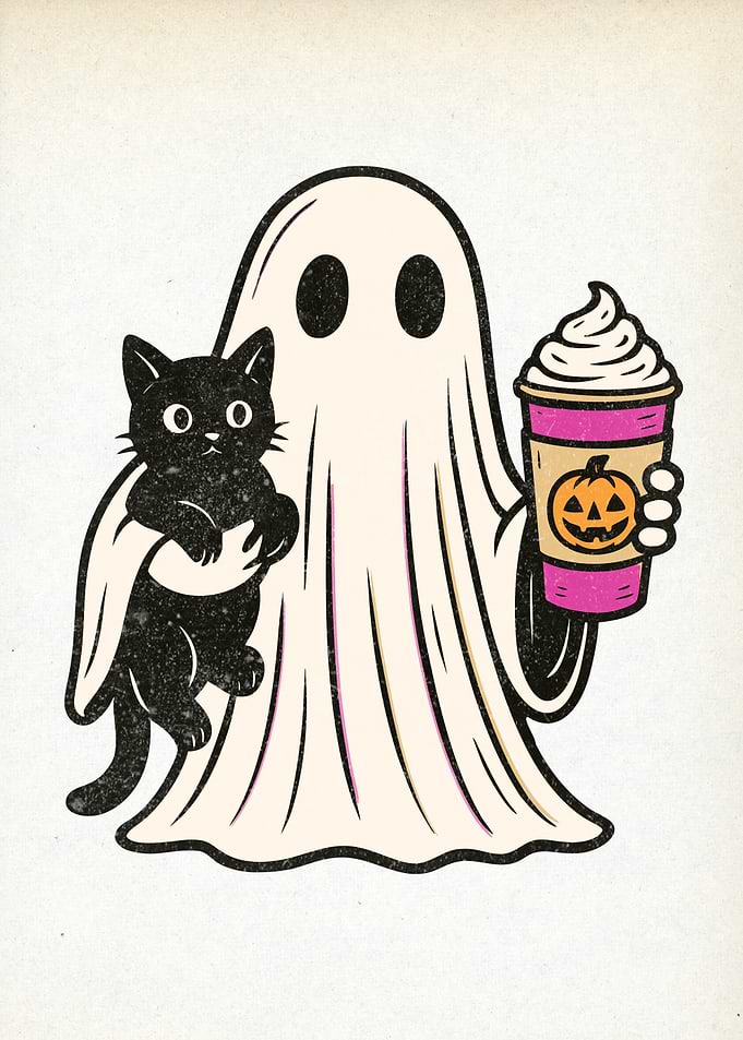 Ghost, Cat, and Pumpkin Spice Latte Halloween