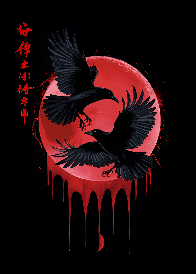 Crows and Red Moon Digital Art