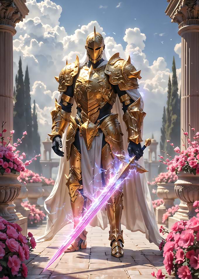 Golden Knight with Glowing Sword