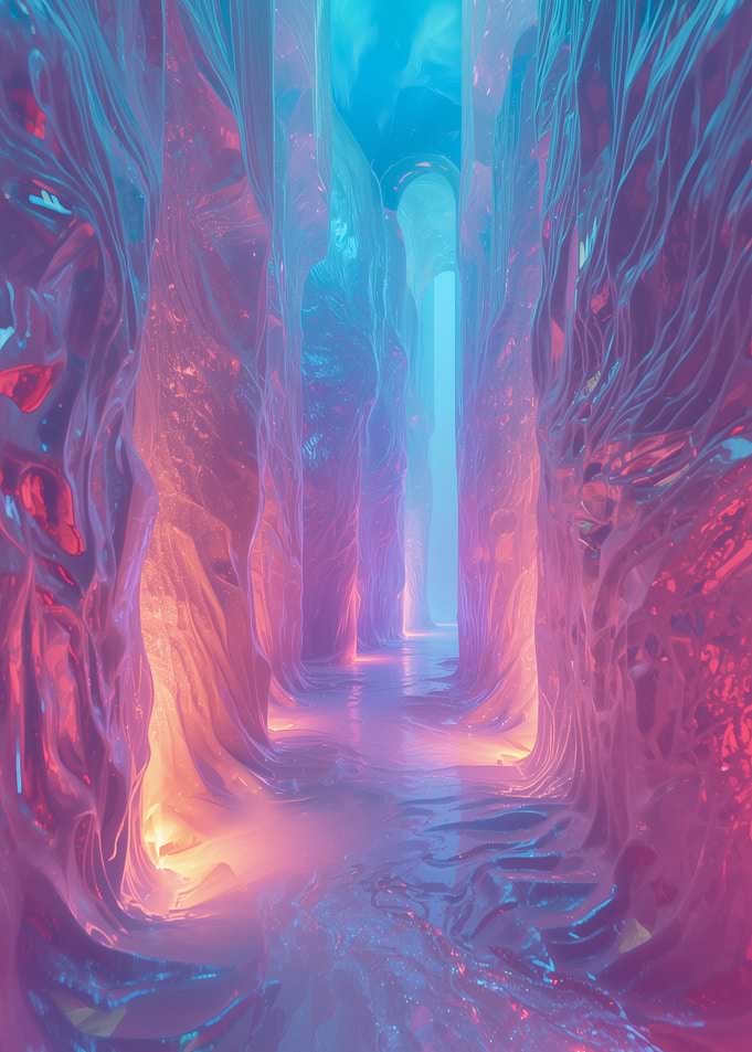 Abstract Ice Cave with Neon Lights