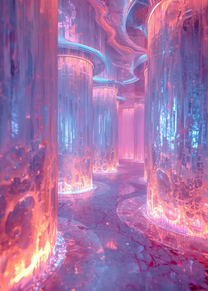 Abstract Pink and Blue Crystal Pillars