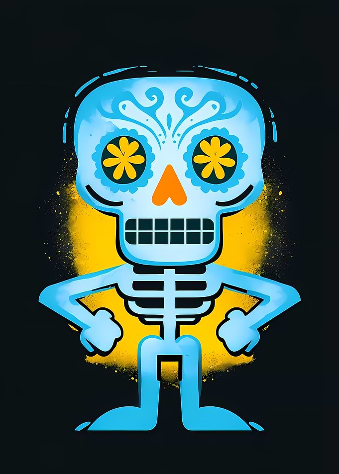 Cartoon Skeleton with Floral Eyes