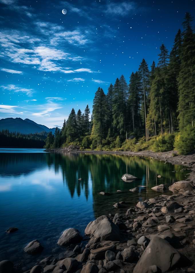 Serene Lake at Night Landscape