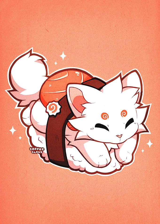 Sushi Cat Cartoon Illustration