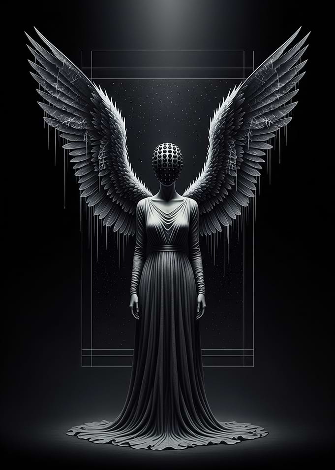 Winged Figure in Black and White