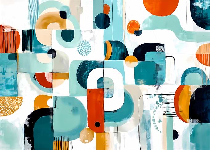 Abstract Geometric Painting with Teal and Orange