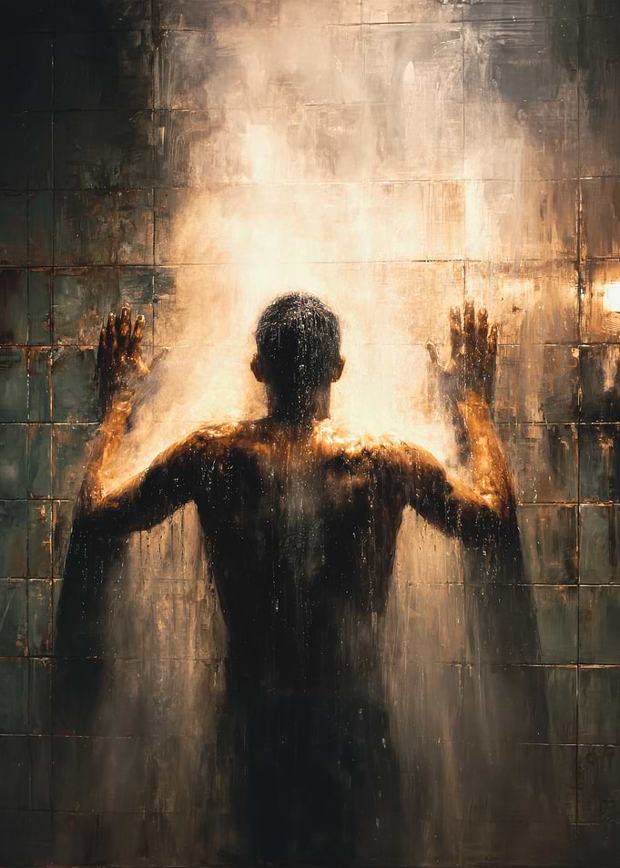 Man in Shower, Abstract Art
